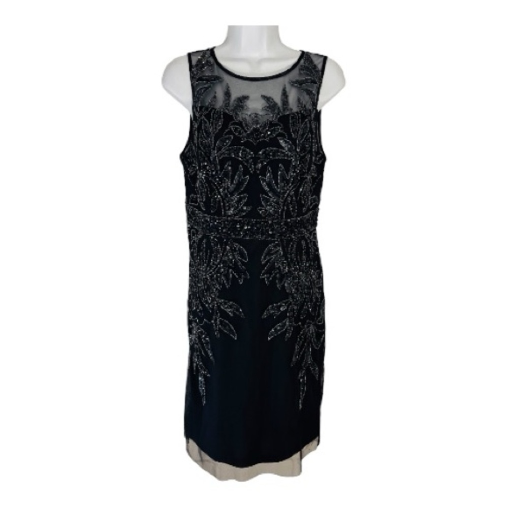 Adrianna Papell Navy Blue Embellished Evening Dress, Sz 8
